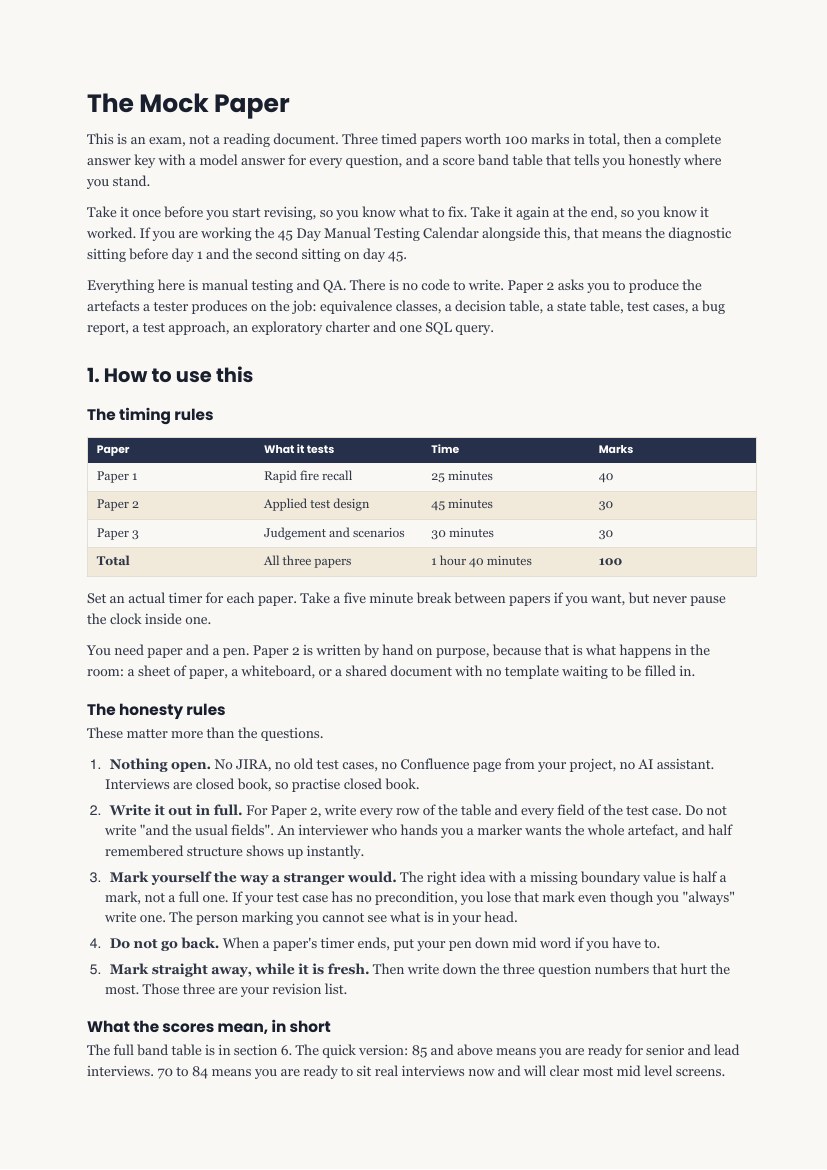 The Final Mock Paper, its contents