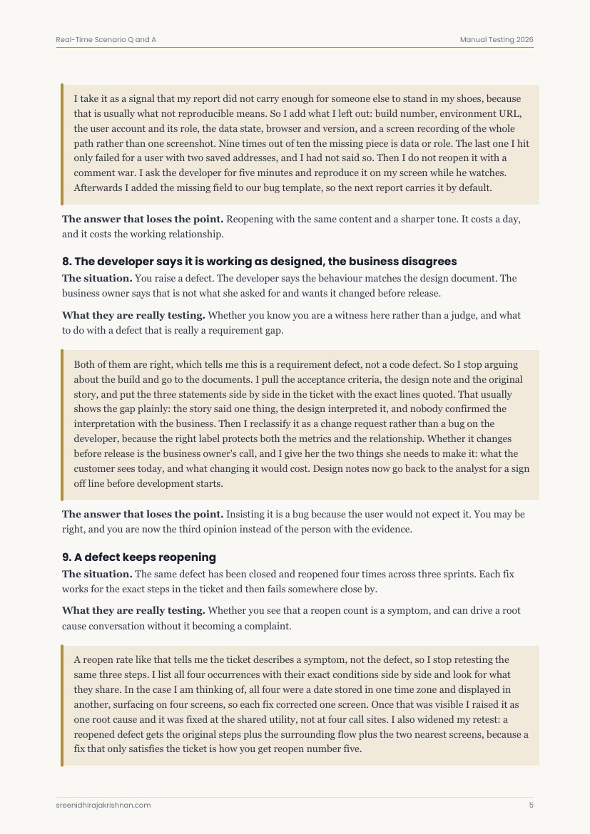 Real-Time Scenario Q&A, a sample page