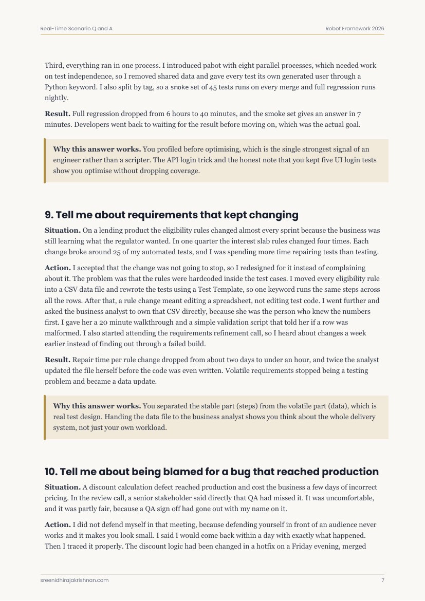 Real-Time Scenario Q&A, a sample page