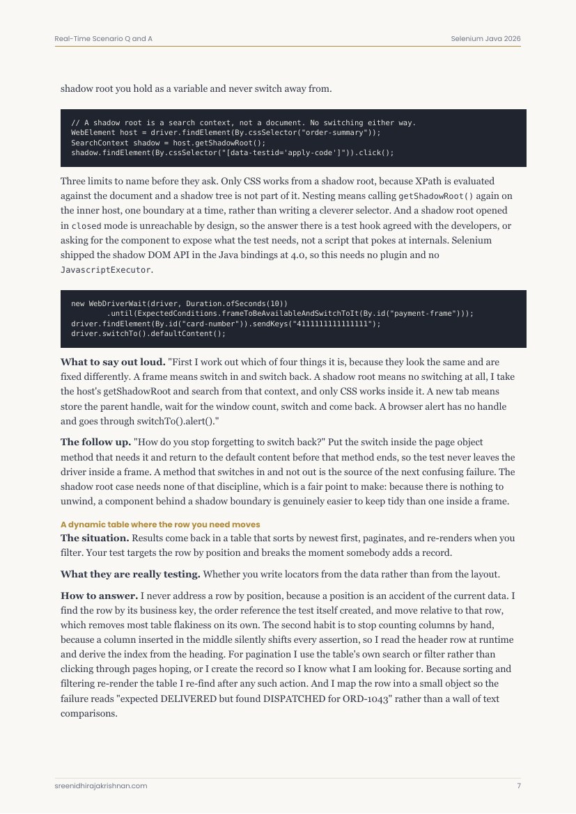 Real-Time Scenario Q&A, a sample page